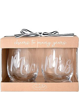 Mud Pie Etched Mr and Mrs Stemless Wine Glasses Set of 2 | Dillards