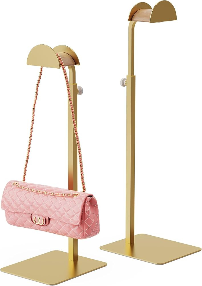 2 Pack Purse Display Stand, Adjustable Height 14.27"–24" Handbag Stand Stainless Steel with Woo... | Amazon (US)