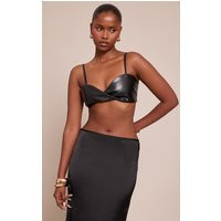 Black Faux Leather Twist Detail Strappy Bralette | PrettyLittleThing US