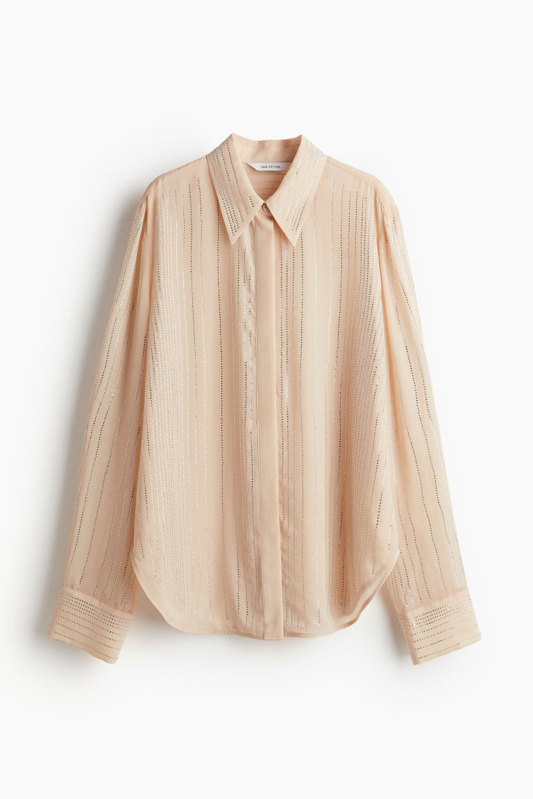H & M - Rhinestone-embellished shirt - Beige | H&M (UK, MY, IN, SG, PH, TW, HK)