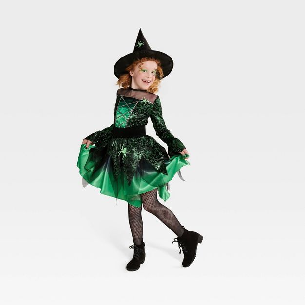 Kids' Glow in the Dark Spider Witch Halloween Costume Dress with Hat - Hyde & EEK! Boutique™ | Target