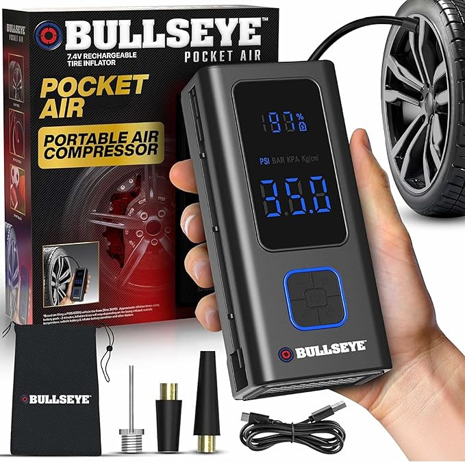 Pocket AIR Car Tire Inflator Portable Air Compressor by Bullseye Pro, 4000MAH Air Compressor Tire... | Amazon (CA)