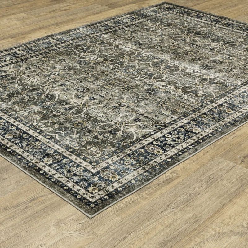 Waxman Vintage Bordered Charcoal Gray/ Blue Washable Area Rug Mat | Wayfair North America