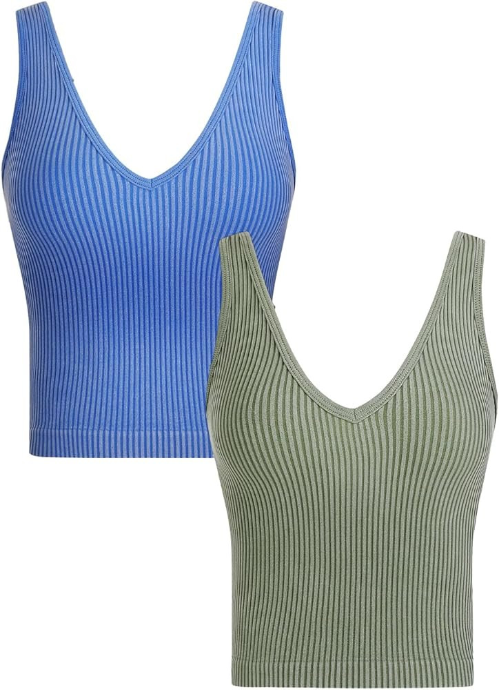 Ribbed Tank Tops for Women, V-Neck Seamless Stretchy Camisole Tank Tops | Amazon (US)