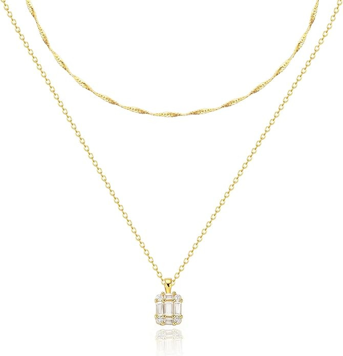 Zeffy Diamond Necklaces for Women, Dainty Gold Necklace 18k Gold Plated Layered Necklaces Simple ... | Amazon (US)