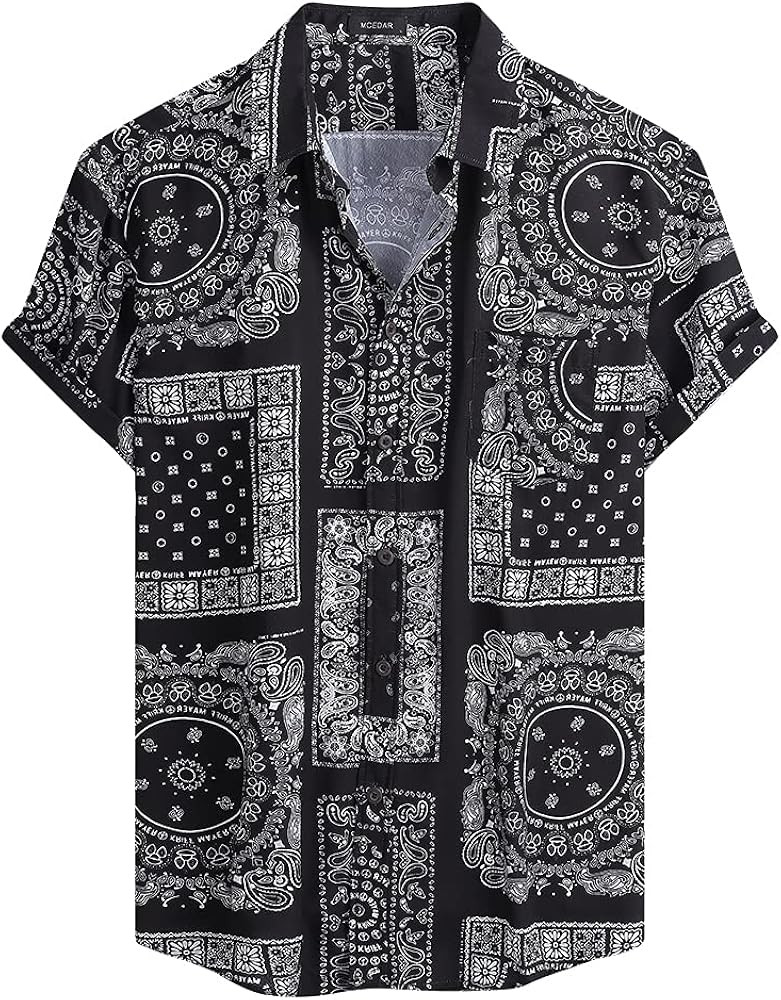 MCEDAR Mens Casual Button Down Short Sleeve Paisley Printed Summer Vintage Beach Vacation Shirts | Amazon (US)