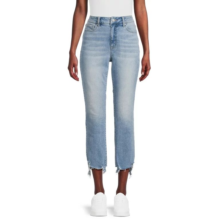 Time and Tru Women's Destructed Hem Straight Leg Jeans, 25.5" Inseam for Short, Sizes 4S-20S | Walmart (US)