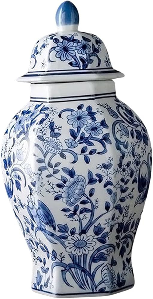 Ceramic Ginger Jar with Lid Vase Decorative Tea Storage Porcelain Jars for Home Party, Hexagon Ge... | Amazon (US)