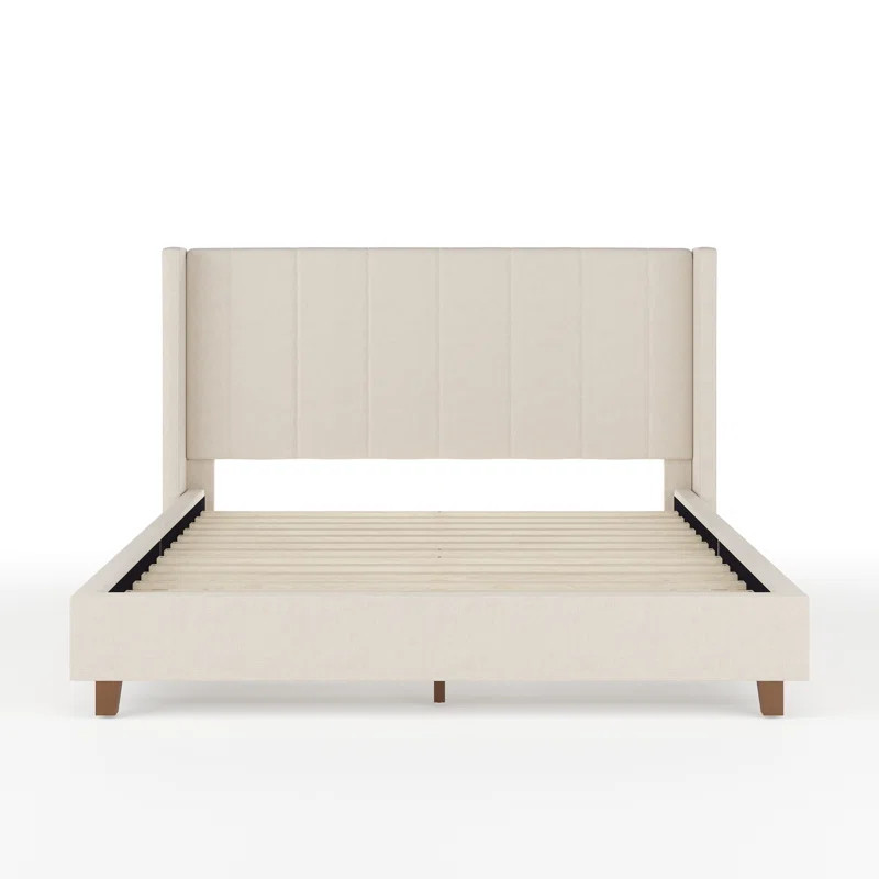 Martha Stewart Kay Upholstered Platform Bed With Channel Stitched Wingback Headboard | Wayfair North America