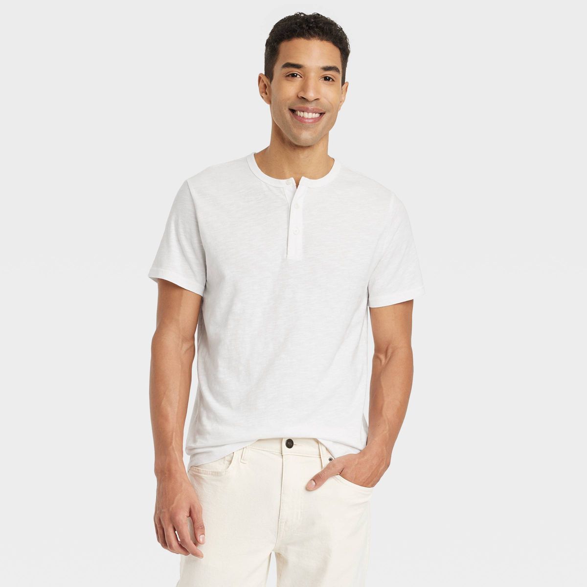 Men's Short Sleeve Henley T-Shirt - Goodfellow & Co™ White XL | Target
