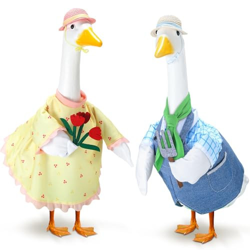 Geyoga 2 Set Gardener Porch Goose Outfits Spring Porch Goose Outfit for 23" Spring Gardener with Flower Pot and Shovel Costume for Plastic/Cement Statue Summer Outdoor Lawn Gaden Patio Party | Amazon (US)
