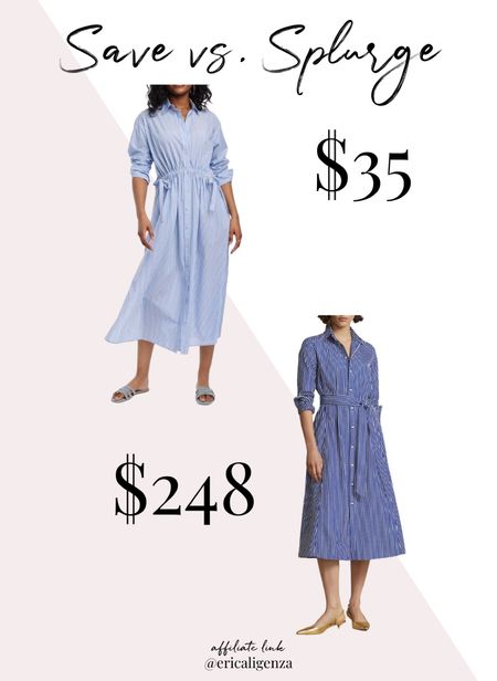 Save vs splurge! Striped dress for $35 from Target vs shirtdress for $248 from Nordstrom! 

Striped shirtdress // spring dress // dress under $50 // target fashion // long sleeve dress // tie waist dress  

#LTKstyletip #LTKSeasonal #LTKfindsunder50
