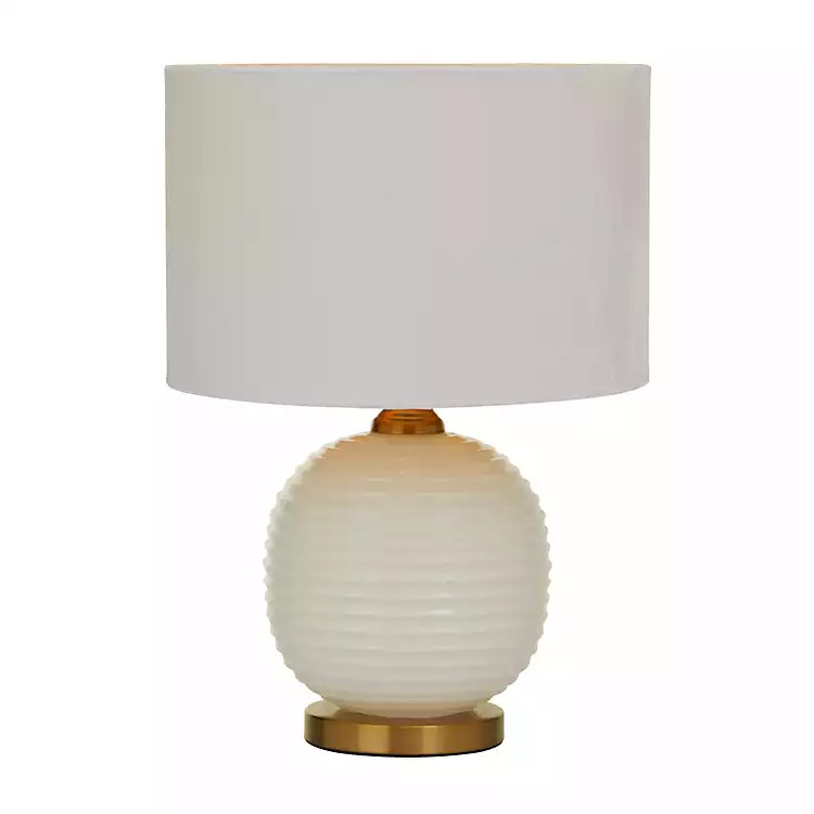 White Round Ribbed Glass Table Lamp | Kirkland's Home