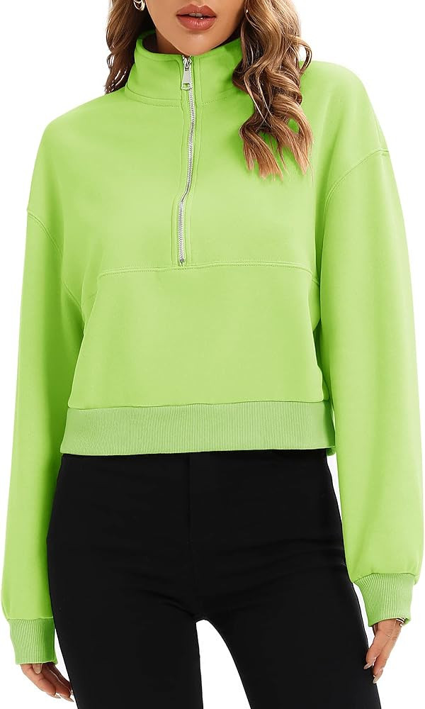Artfish Women's Pullover Cropped Hoodies Casual Fleece Lined Half Zipper Long Sleeves Sweatshirts | Amazon (US)