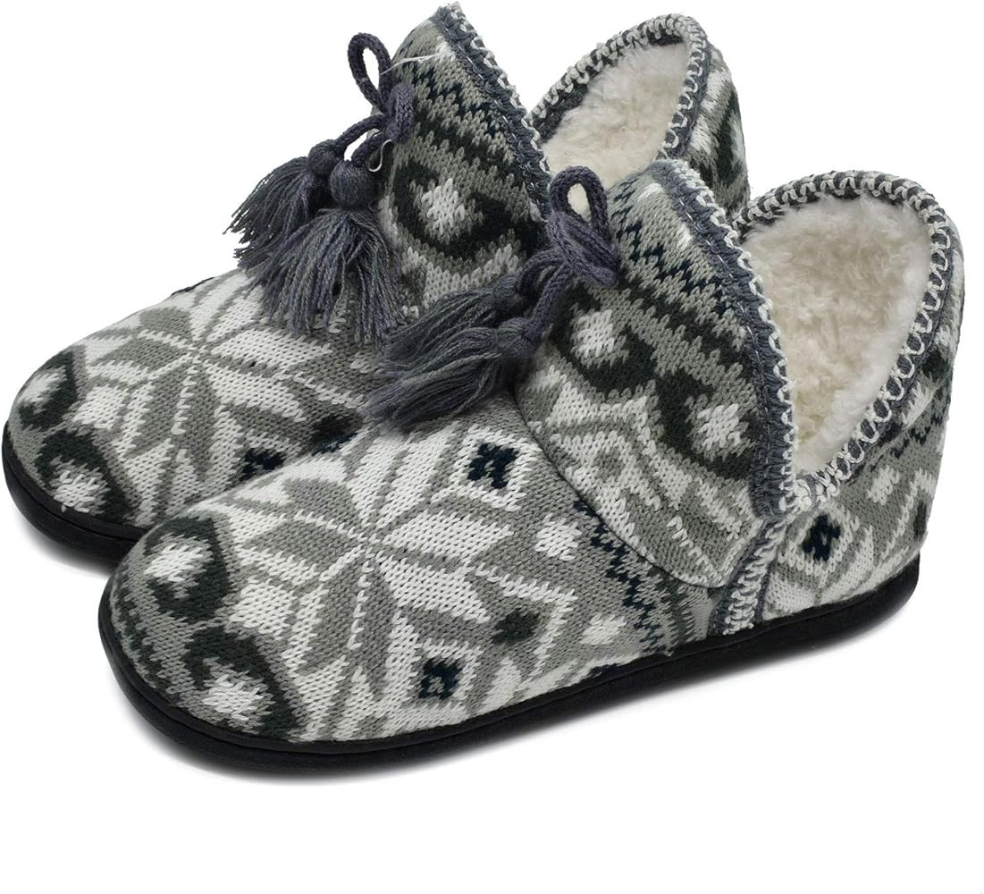 GPOS Women's Cashmere Knit House Slipper Booties Cotton Quilted Warm Indoor Ankle Boots | Amazon (US)