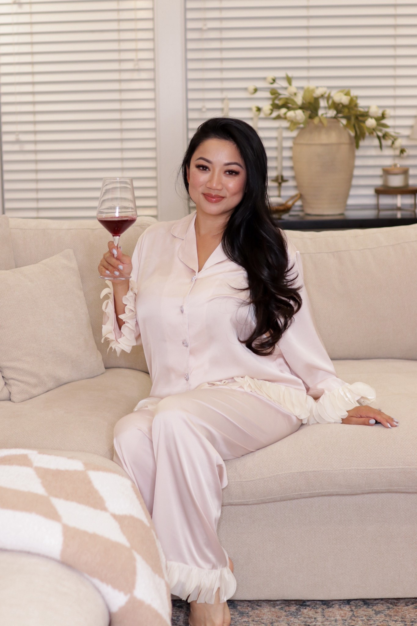 Satin Ruffle Button Up Pajamas // Long sleeve satin button up two piece with ruffle hem on cuffs.

#LTKFindsUnder50 #LTKHoliday #LTKStyleTip