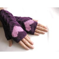 Purple Knit Fingerless Gloves With A Pink Heart | Etsy (UK)