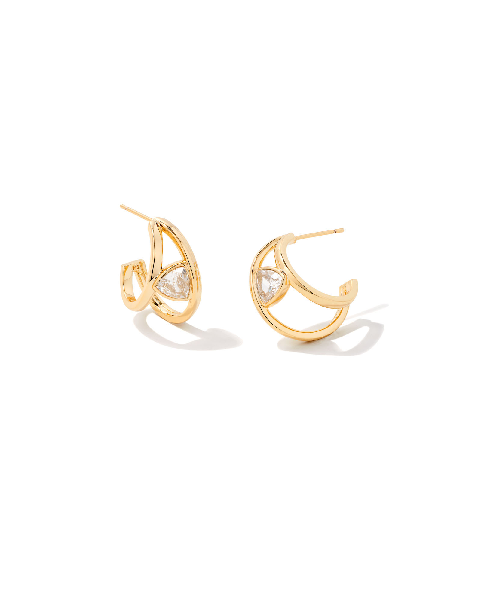 Arden Gold Huggie Earrings in White Crystal | Kendra Scott