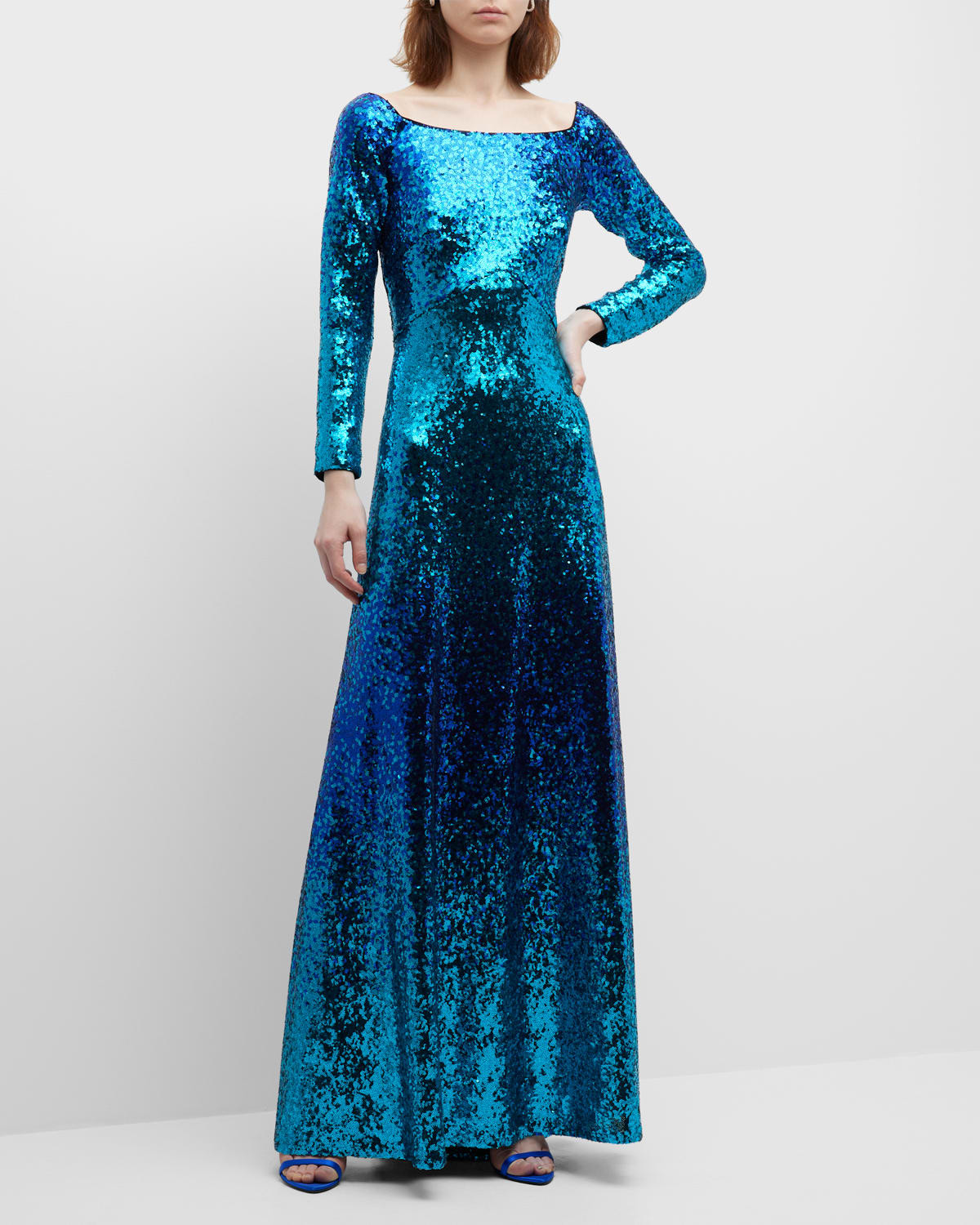 Long-Sleeve Sequin A-Line Gown | Neiman Marcus