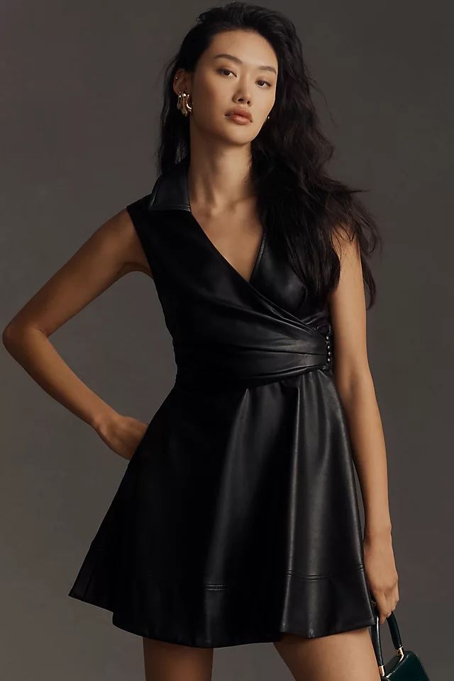 Maeve Faux Leather Wrap Mini Dress | Anthropologie (US)