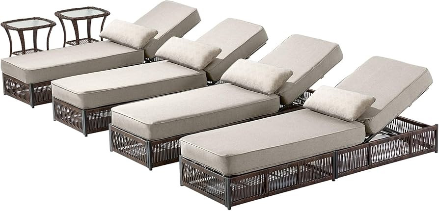 Luxury Outdoor Chaise Lounge Chairs of 4 with 5 Inch Thick Cushions and Side Table - 6 PCS High B... | Amazon (US)