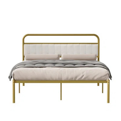 Metal Steel Platform Bed Frame With Upholstered Headboard Cushion (Queen Size) | Wayfair North America