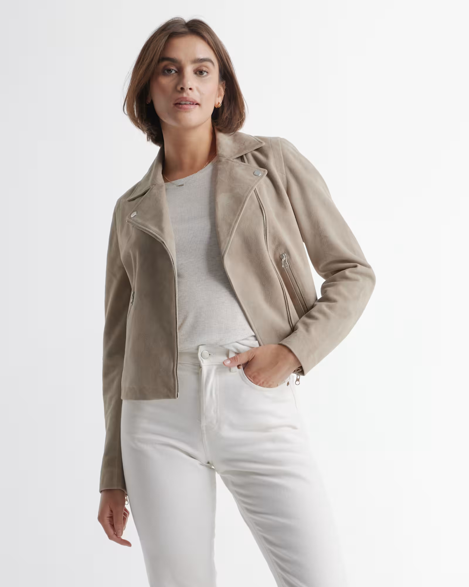 100% Suede Biker Jacket in Sand | Quince