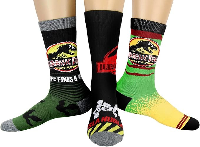 Bioworld Jurassic Park Mens' Dinosaur Amusement Island-Inspired Adult Crew Socks 3 Pair | Amazon (US)