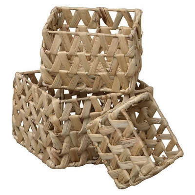 Evideco French Home Goods Rectangular Braided Water Hyacinth Baskets With Handles Natural Set of 3 | Target