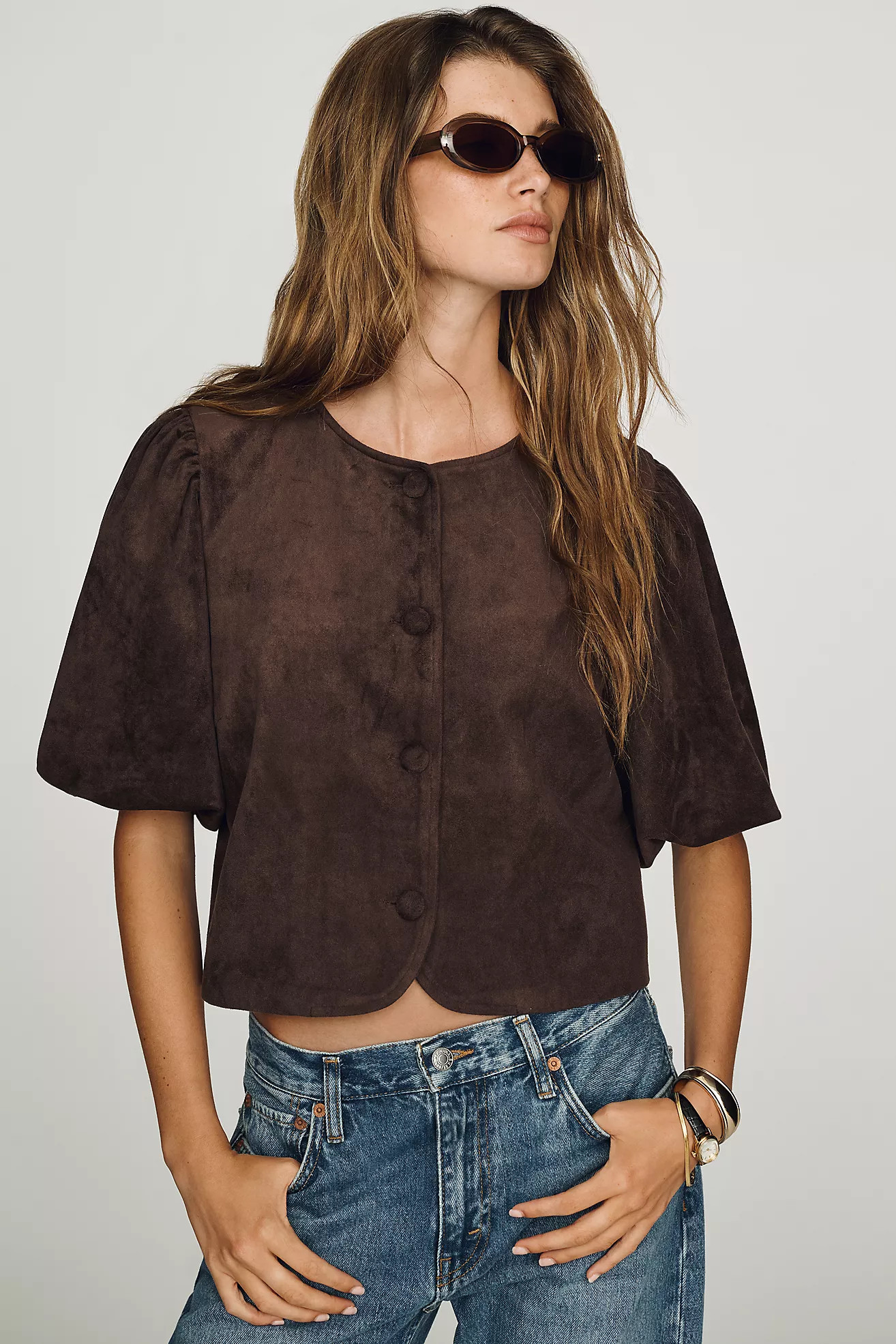 Dolan Left Coast Faux-Suede Puff Sleeve Jacket | Anthropologie (US)