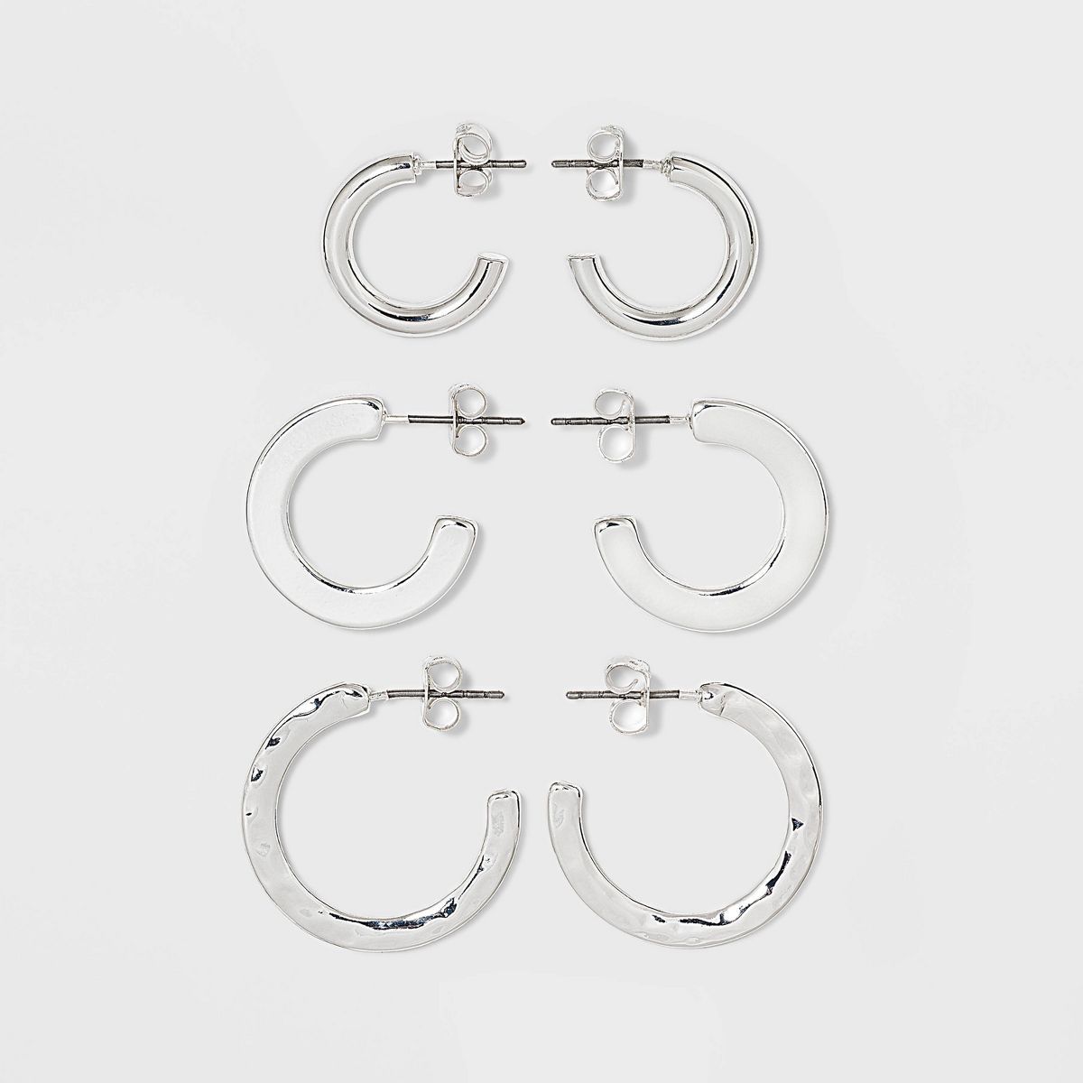 Hammered Metal Hoop Trio Earring Set 3pc - A New Day™ Silver | Target