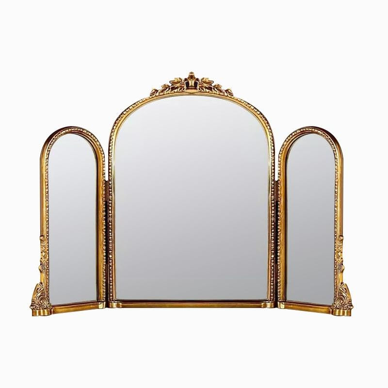 Trifold Vanity Mirrors 3 Way,Gold Arched Mirror Vintage Antique Baroque Mantel Mirror with Ornate... | Amazon (US)