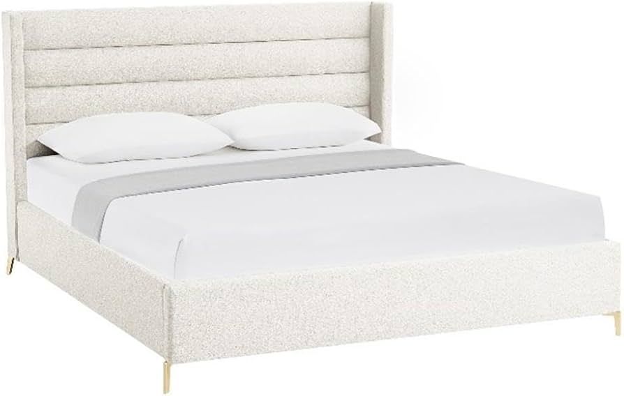 Kaeson Upholstered Linen & Wood Queen Platform Bed in Light Beige | Amazon (US)