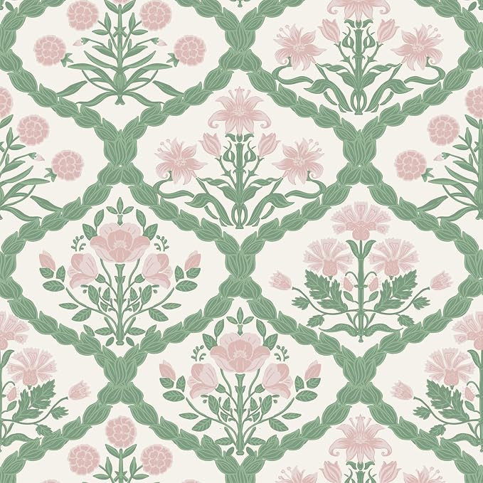 Pink Wallpaper, Rattan Weaving Floral Peel and Stick Wallpaper Boho Wall Paper Morris Style Remov... | Amazon (US)
