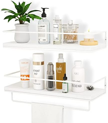 ZGO Floating Shelves White, Wall Mounted Storage Shelves with White Towel Rack for Bathroom, Kitc... | Amazon (US)