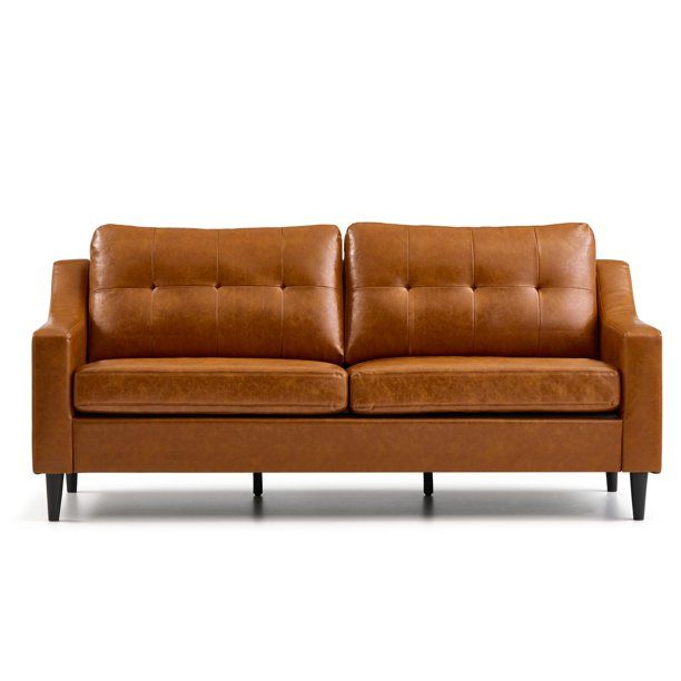Mayview Tudy Upholstered Sofa, Camel Faux Leather - Walmart.com | Walmart (US)