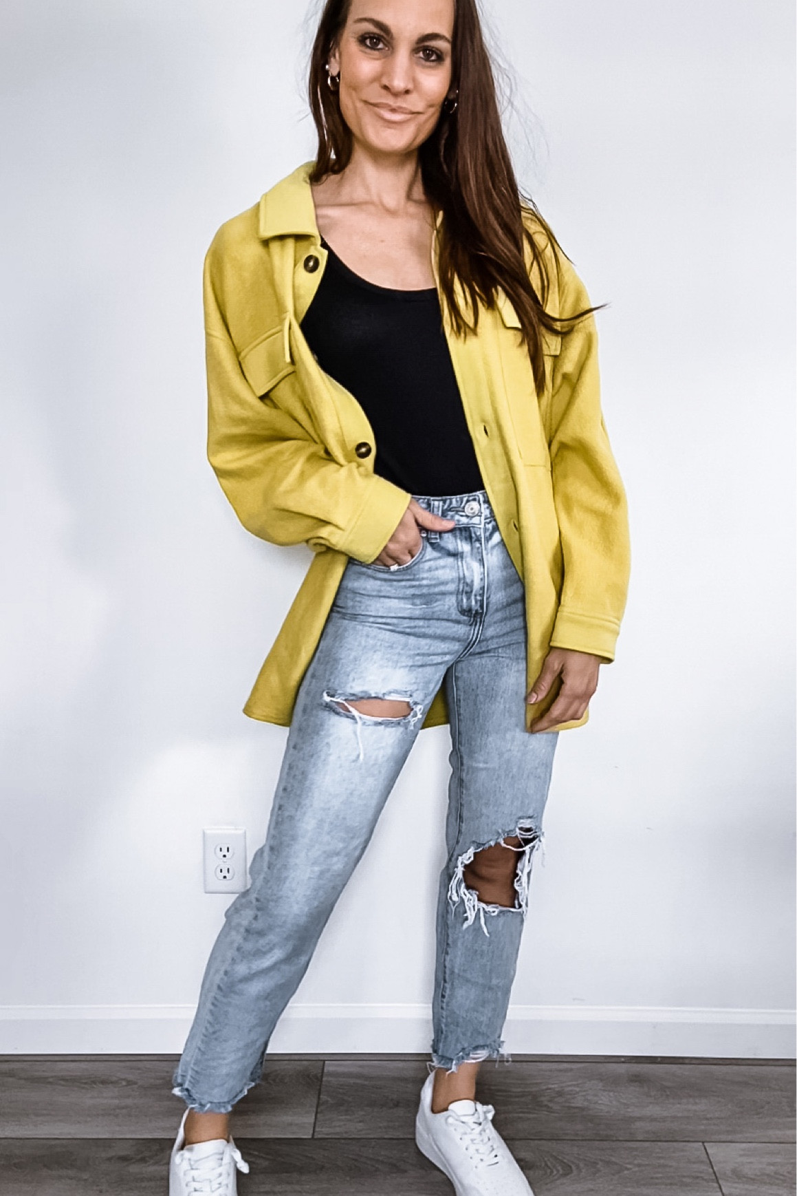 Spring fashion look! Bright color shirt jacket that reminds me of free people (wearing my TTS) the best ribbed tank bodysuit (if between go up) and the perfect spring platform sneakers under  $20! 

#LTKstyletip #LTKunder50