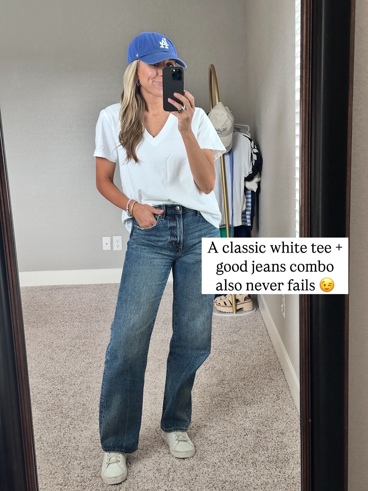 Easy summer outfit for my sports moms! Just replace the hat with your teams hat. 

Top and jeans true to size. 

#LTKStyleTip #LTKSeasonal