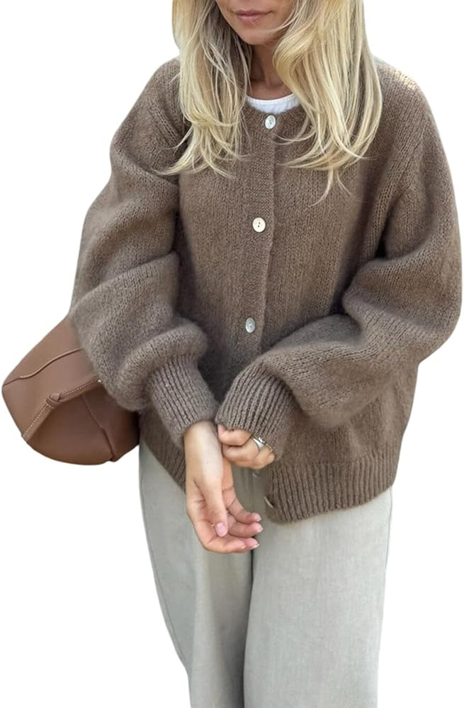 Women Y2k Knitted Cropped Cardigan Sweater Long Sleeve Crewneck Button Down Open Front Knitwear T... | Amazon (US)