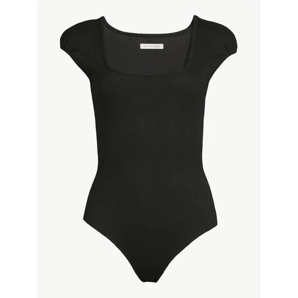 Free Assembly Women's Square Neck Bodysuit with Cap Sleeves - Walmart.com | Walmart (US)