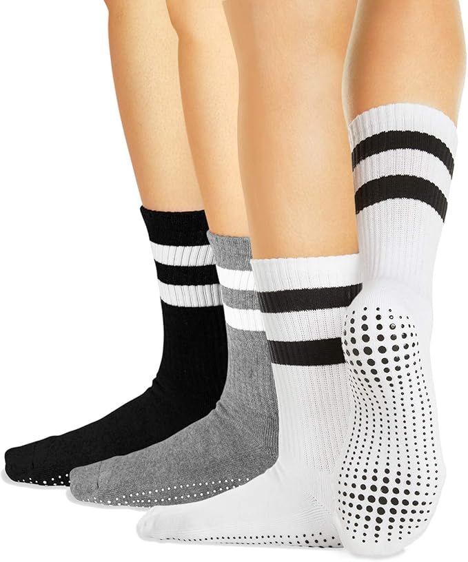 LA Active Grip Socks - 2 Pairs - Yoga Pilates Barre Ballet Non Slip Crew Hospital (Jogger Grey an... | Amazon (US)