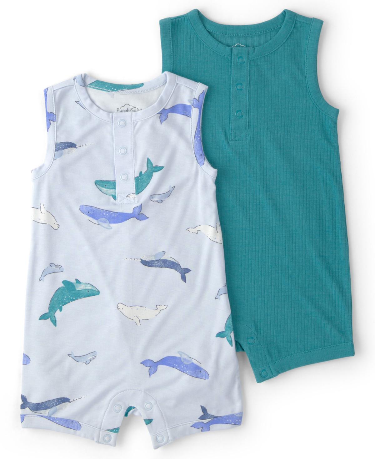 Carter's Baby Boys' PurelySoft Whale Sleeveless Romper, 2-Pack - Blue | Macy's