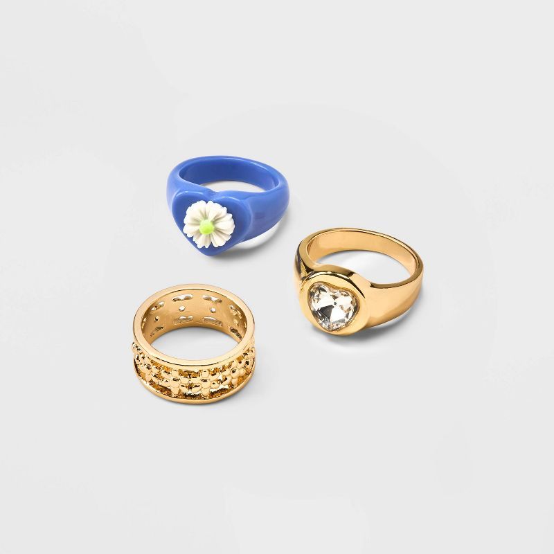 Heart and Flower Statement Band Ring 3pc - Wild Fable™ | Target
