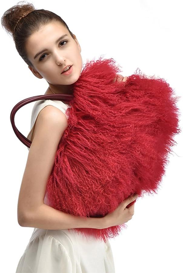 Women Luxury Real Lamb/Mongolian Flush Wool Fur With Genuine Leather Handles Handbag | Amazon (US)