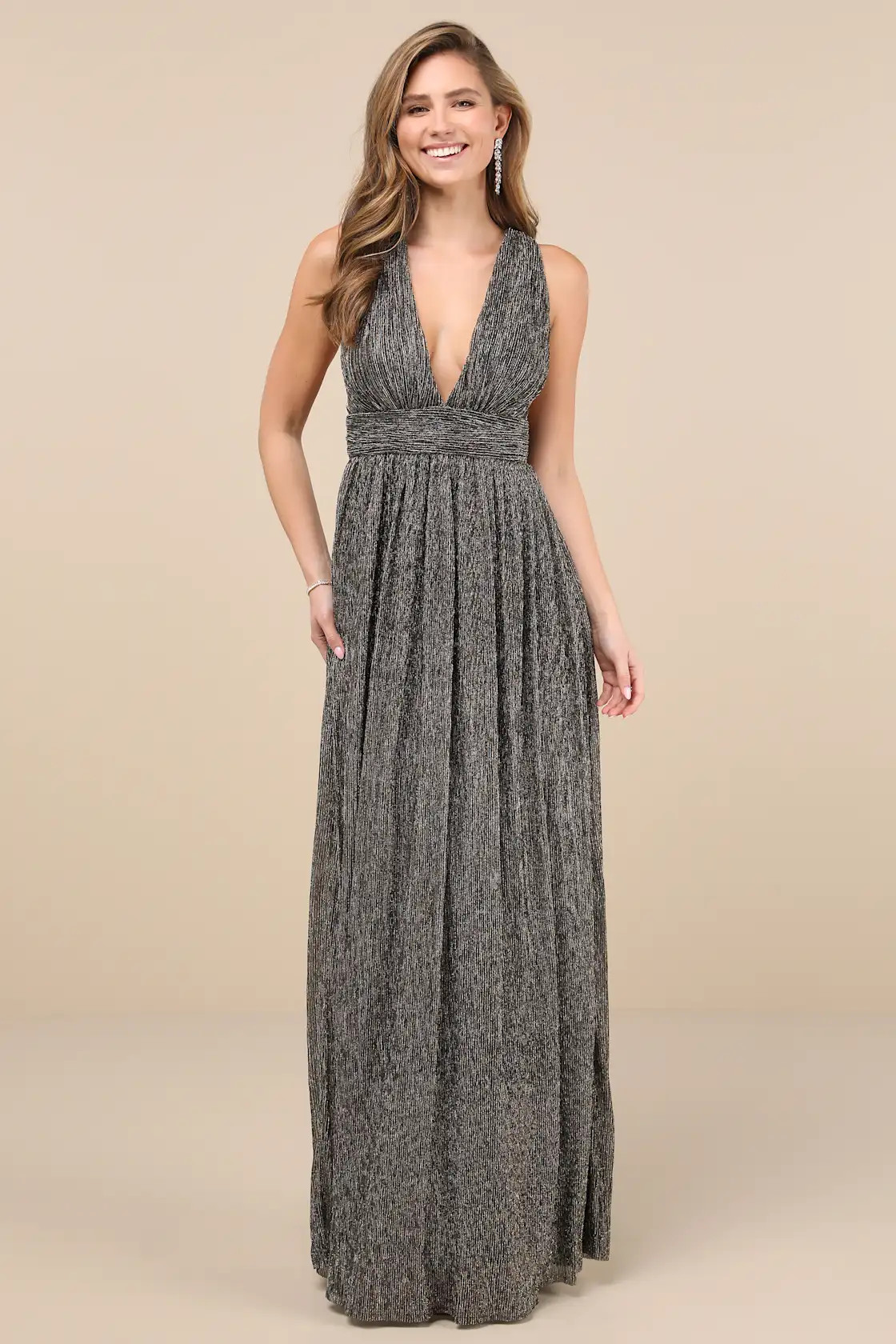 Looking Radiant Black and Gold Metallic Maxi Dress | Lulus