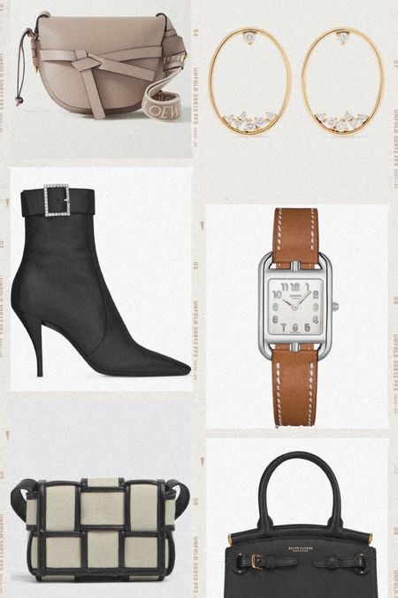 Looking for some fabulous guide ideas for the holiday season? We recommend gifting her a small canvas leather shoulder bag from LOEWE, 14k gold Diamond hoop earrings from MIZUKI, Yves Saint Laurent Jill black leather Booties, an Hermes stainless steel watch, a cassette Bottega Veneta handbag or a Ralph Lauren Collection Mini RL 50 bag. #boots #booties #watch #giftfuide #jewelry 

#LTKSeasonal #LTKHoliday #LTKGiftGuide