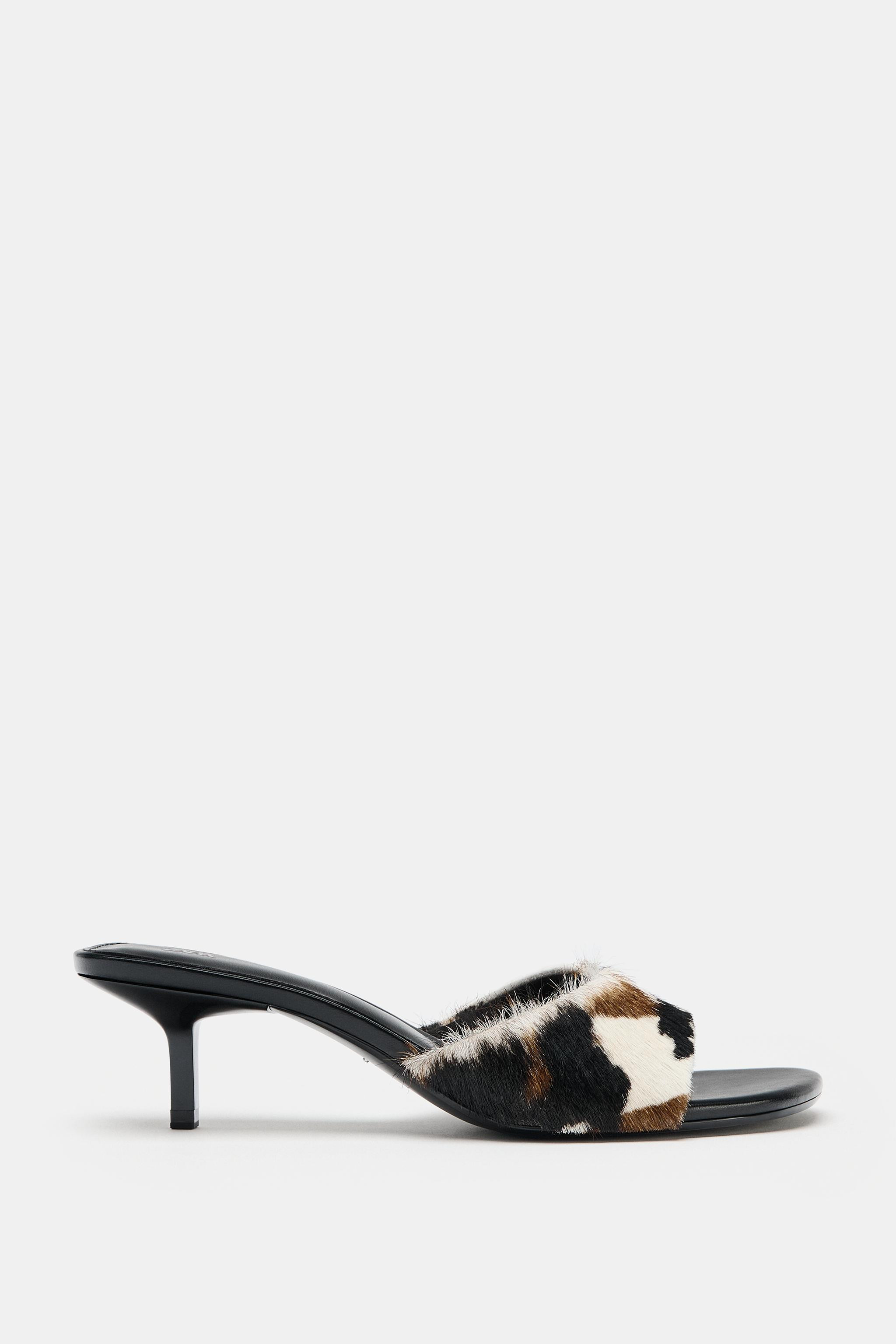 TEXTURED LEATHER KITTEN HEEL SANDALS | Zara US