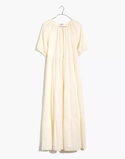Bubble-Sleeve Tiered Midi Dress in Textural Stripe | Madewell