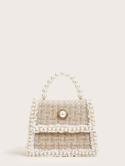 Faux Pearl Decor Tweed Satchel Bag | SHEIN