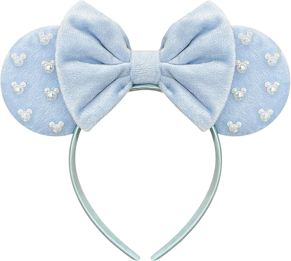 Trnerm Blue Fuzzy Mouse Ears Headband for Women, Cute Beads Headband with Bows，Halloween Costum... | Amazon (US)
